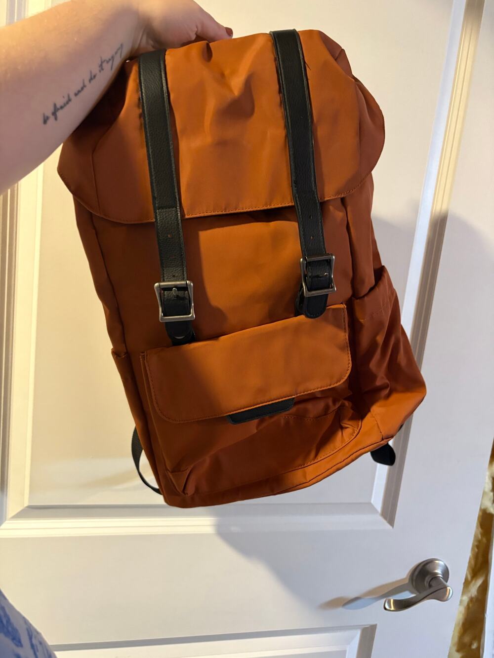 Open Story Fitted Flap Backpack in the color Amber Brown